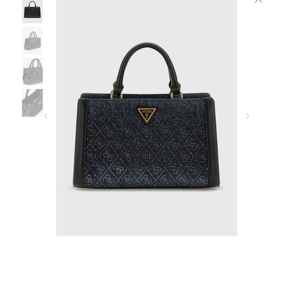 Guess dili denim Quilted Satchel with Gold Hardware